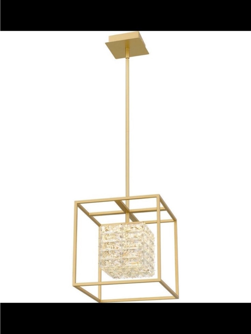 Modern Gold Cube Pendant Light with Crystal Inner Shade
